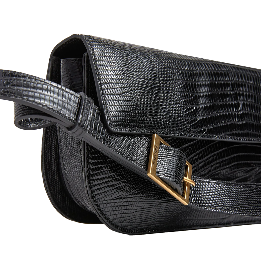 Flattered Lillie Shoulder Bag Leather Black Lizzard