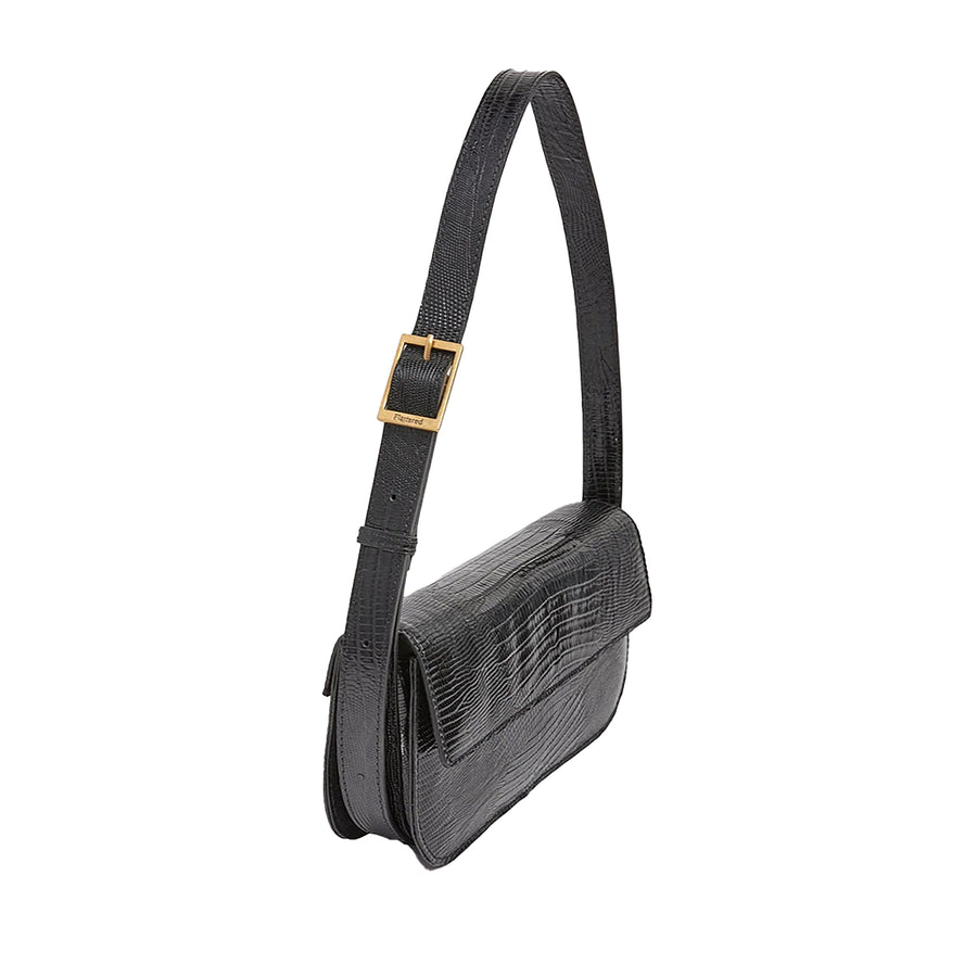 Flattered Lillie Shoulder Bag Leather Black Lizzard