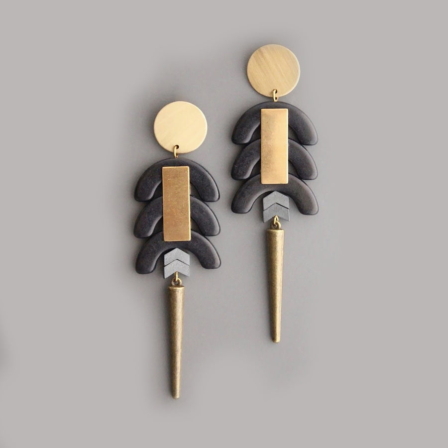 David Aubrey Brass Black  Drop Earrings