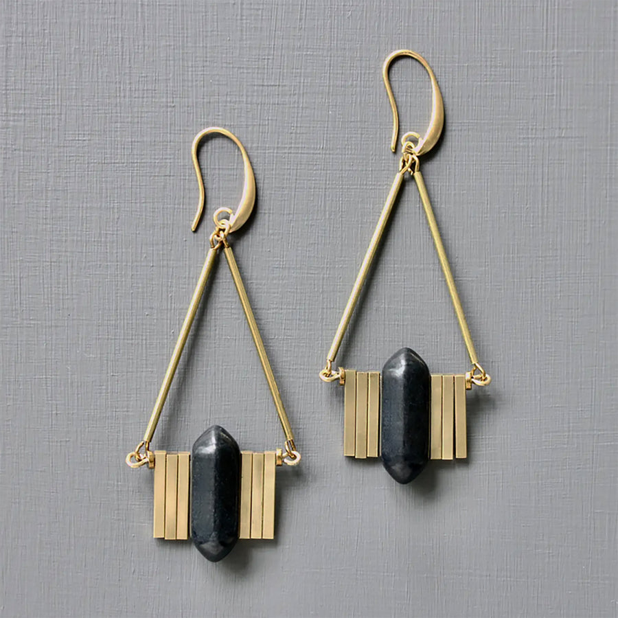 David Aubrey ArtDeco Hematite and Brass Earrings