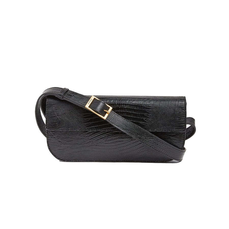 Flattered Lillie Shoulder Bag Leather Black Lizzard