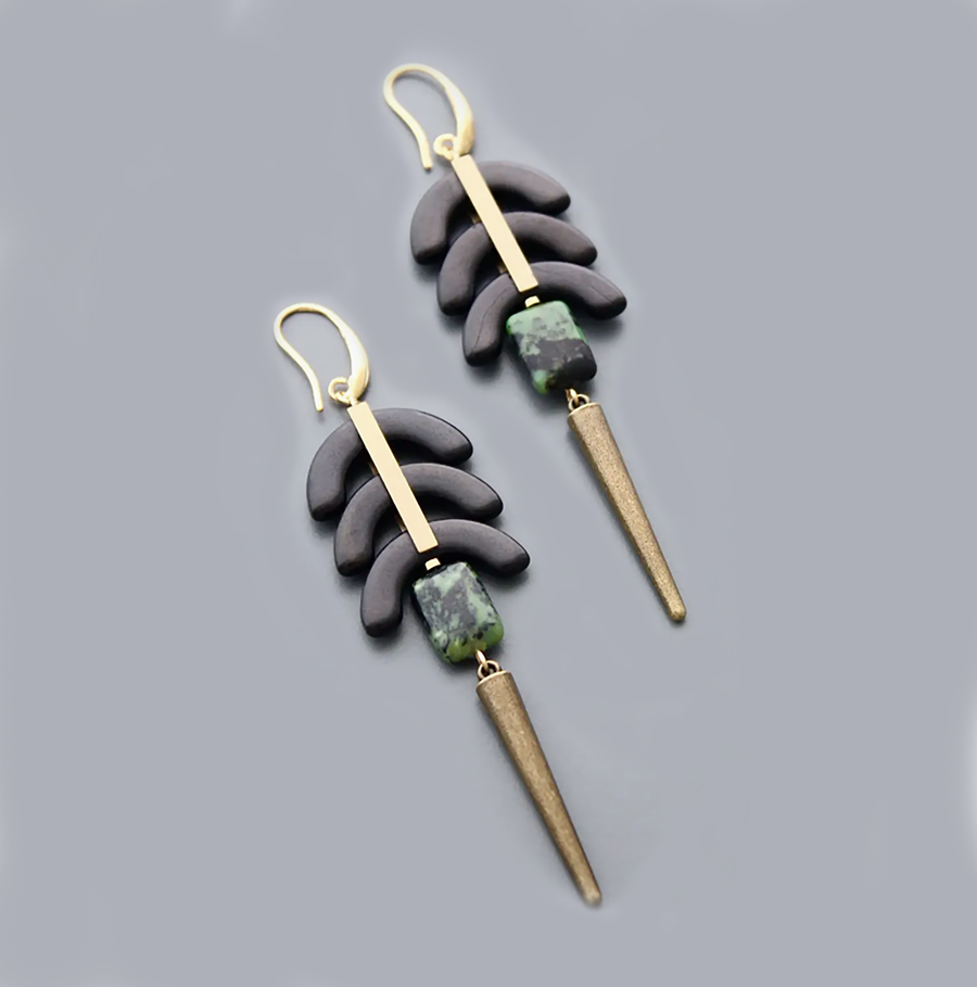 David Aubrey Brass Black and Green Drop Earrings