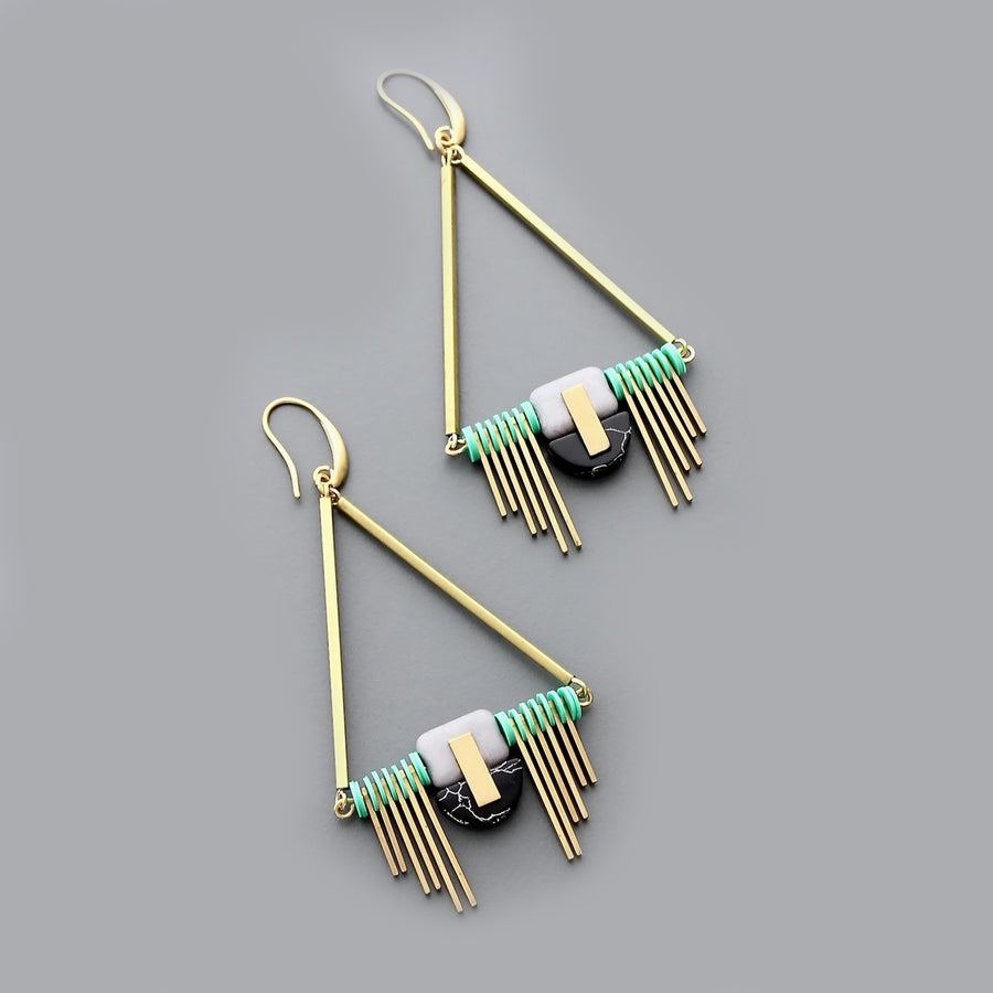 David Aubrey Brass Mint Art Deco Earrings